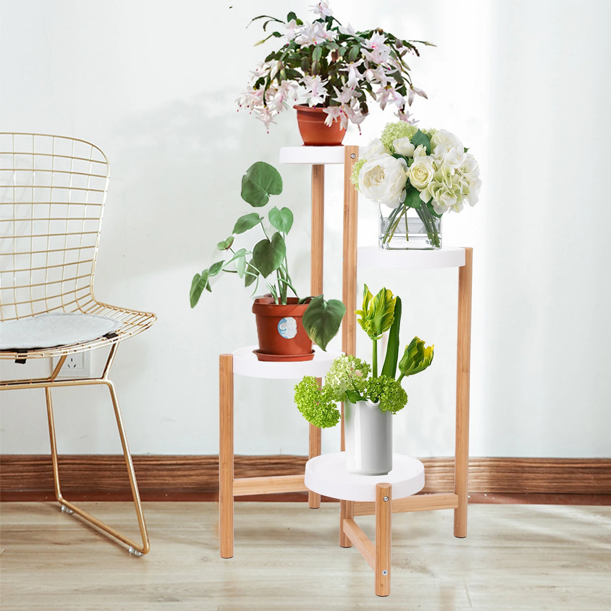 4-Tier Bamboo Indoor & Outdoor Plant Stand - BaseMaxCore