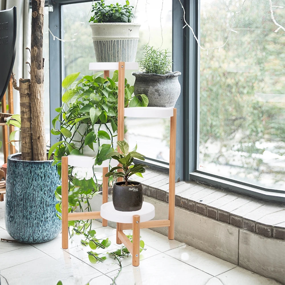 4-Tier Bamboo Indoor & Outdoor Plant Stand - BaseMaxCore