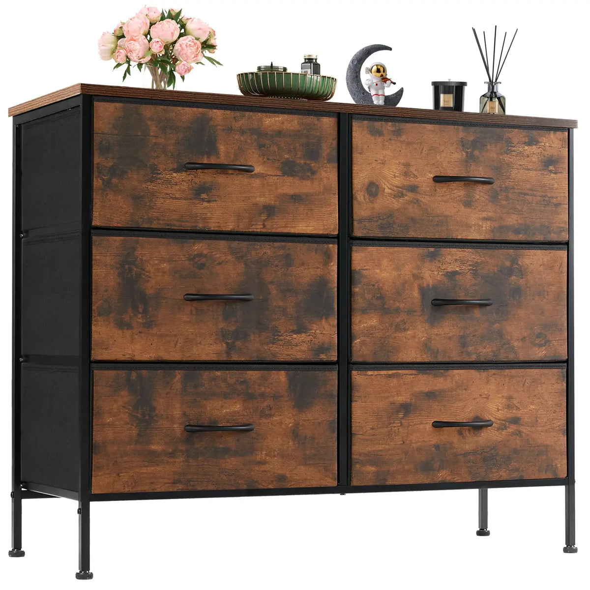 6-Drawer Fabric Dresser with Wooden Top - BaseMaxCore