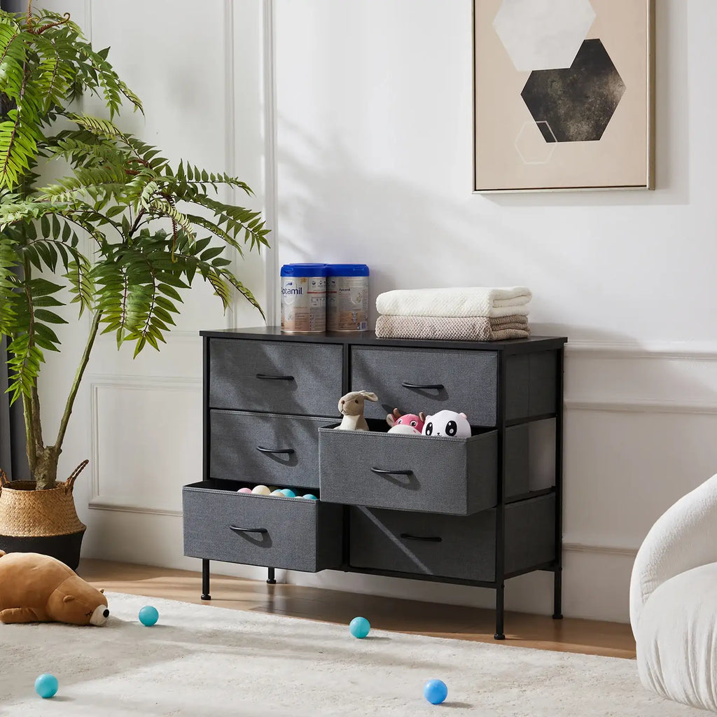 6-Drawer Fabric Dresser with Wooden Top - BaseMaxCore