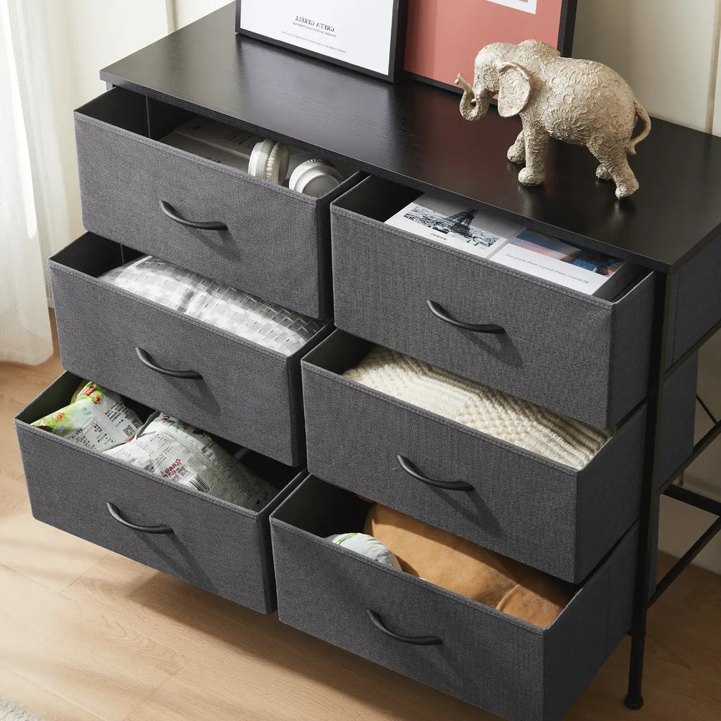 6-Drawer Fabric Dresser with Wooden Top - BaseMaxCore