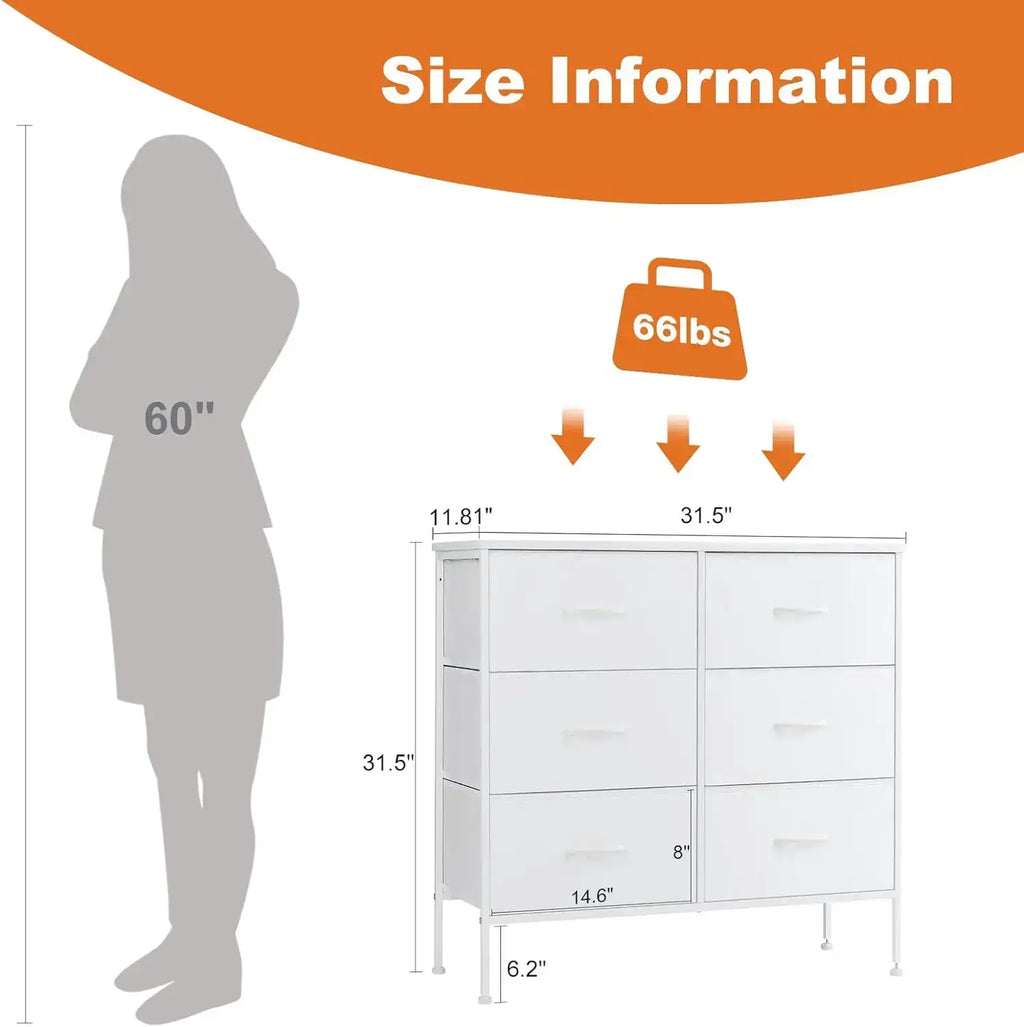6-Drawer Fabric Dresser with Wooden Top - BaseMaxCore