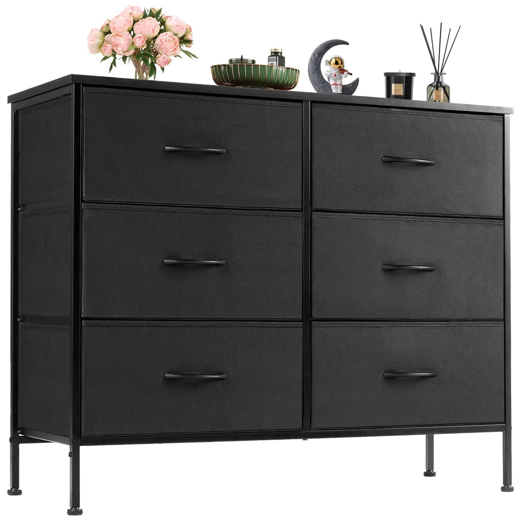 6-Drawer Fabric Dresser with Wooden Top - BaseMaxCore