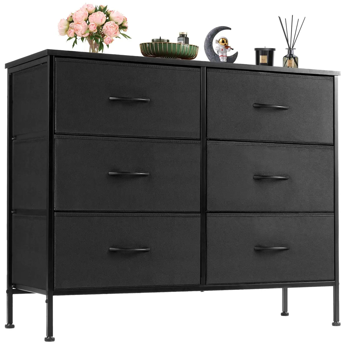 6-Drawer Fabric Dresser with Wooden Top - BaseMaxCore