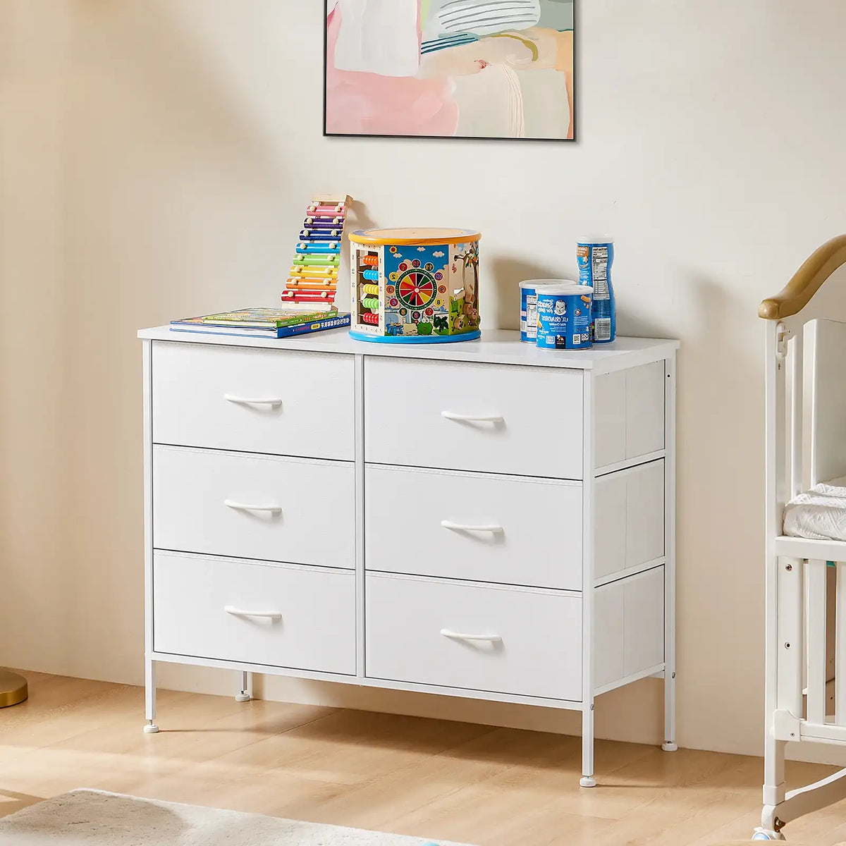 6-Drawer Fabric Dresser with Wooden Top - BaseMaxCore