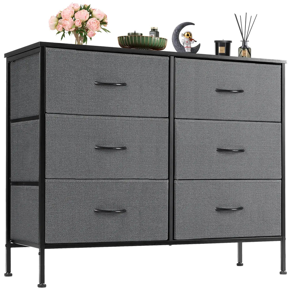 6-Drawer Fabric Dresser with Wooden Top - BaseMaxCore