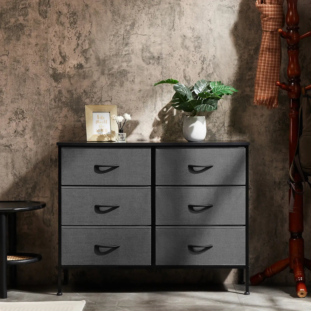 6-Drawer Fabric Dresser with Wooden Top - BaseMaxCore