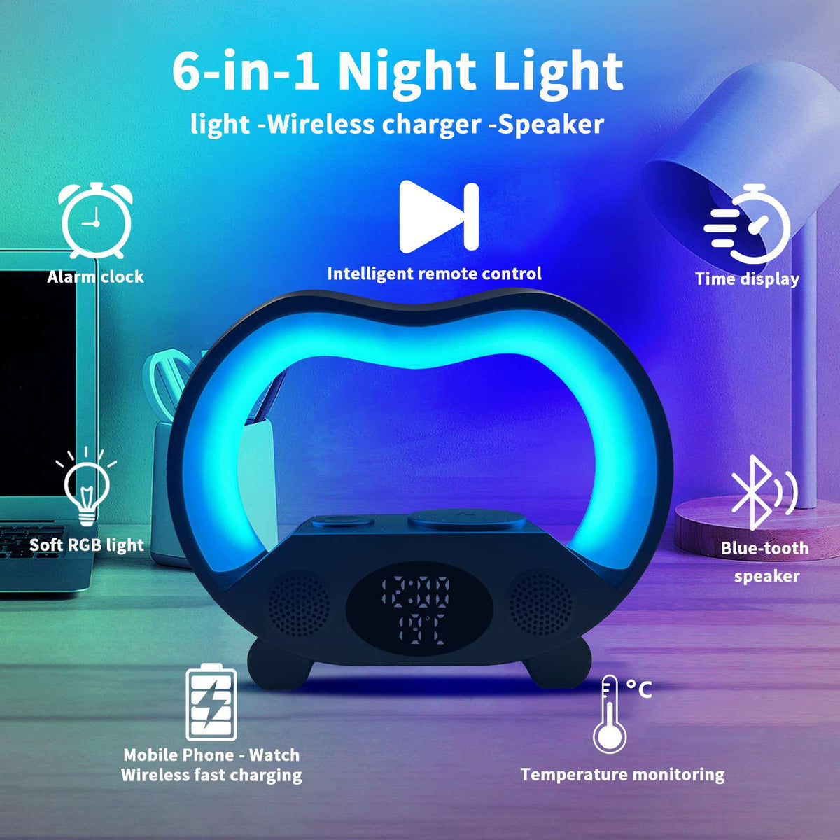 6-in-1 Smart Ambient Charging Lamp - BaseMaxCore