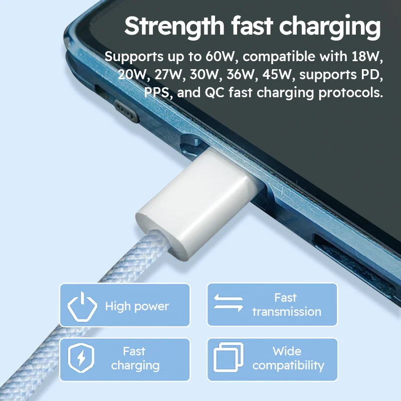 60W USB-C Braided Fast Charging Cable - BaseMaxCore