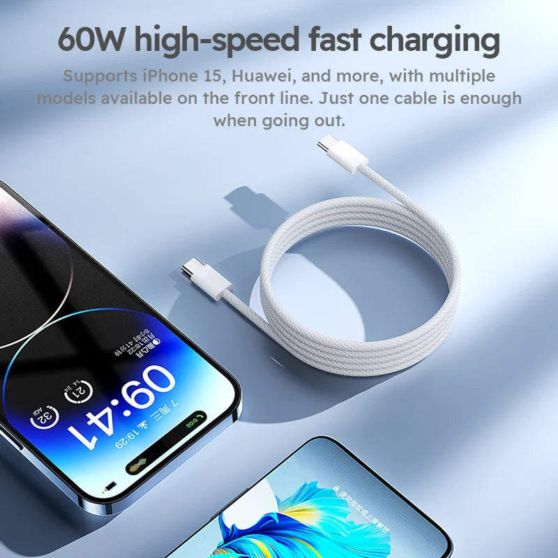 60W USB-C Braided Fast Charging Cable - BaseMaxCore