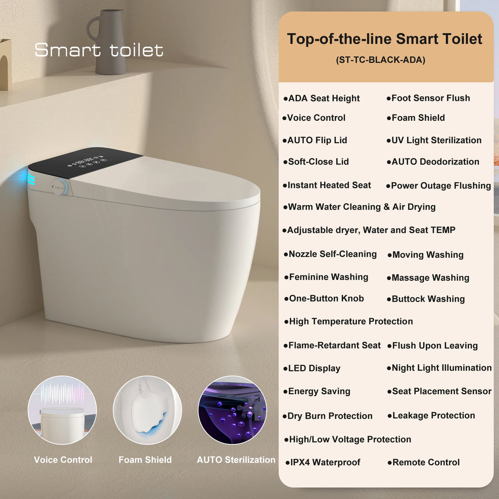 Smart Toilet with Built-in Bidet - Auto Open/Close, Heated Seat, Warm Water Wash & Auto Dual Flush | Model ST-TC01