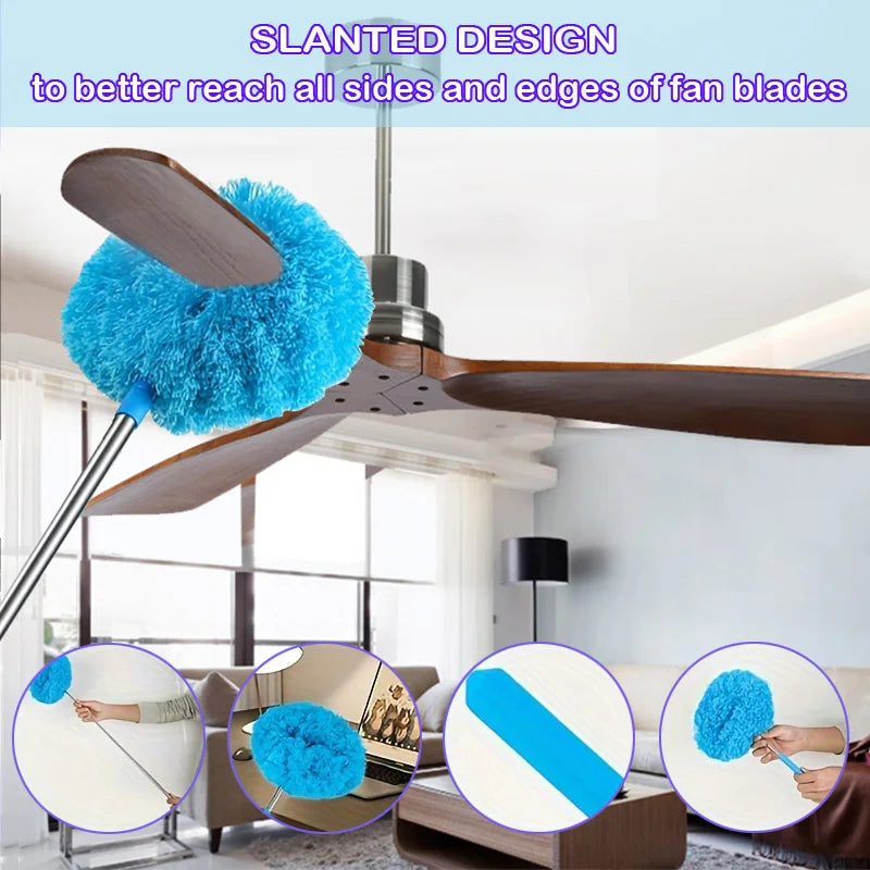 Long-Handled Microfiber Ceiling Fan Duster - Dust-Locking, Reusable, Machine Washable, Effortless Cleaning Brush - Detachable Brush For Easy Cleaning, Ideal For RVs & Home Use