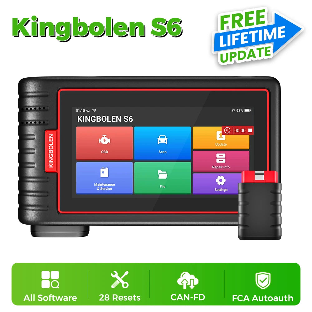 Kingbolen S6 OBD2 Scanner Bluetooth All System lifetime Free Update CAN FD Diagnostic Tool 28+ Resets SAS/BMS/TPMS Scan Tool