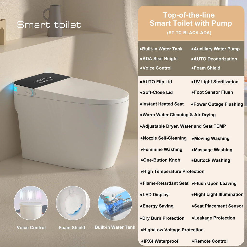 Smart Toilet with Built-in Bidet - Auto Open/Close, Heated Seat, Warm Water Wash & Auto Dual Flush | Model ST-TC01