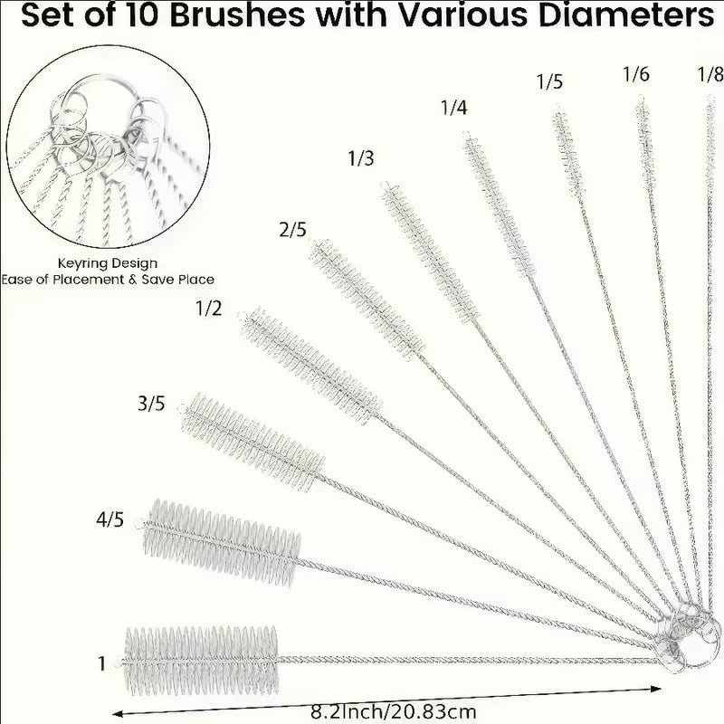 Straw Cleaning Brush Set | 10-Pack Reusable Brushes for Metal & Glass Straws