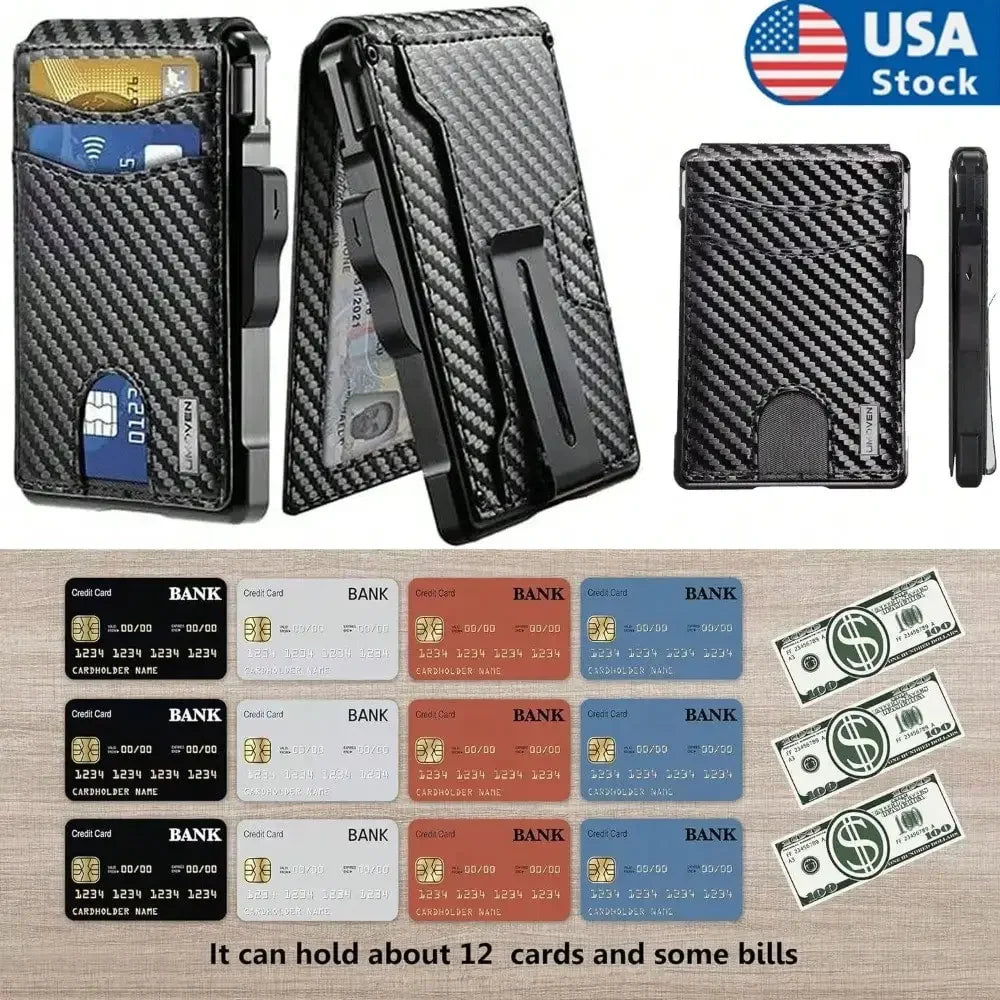 Wallet for Men, Mens Minimalist Wallet 9-13 Cards, Slim Compact Wallet with Money Clip & ID Window, RFID Blocking Smart Pop Up C