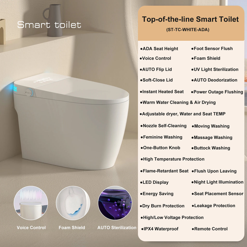 Smart Toilet with Built-in Bidet - Auto Open/Close, Heated Seat, Warm Water Wash & Auto Dual Flush | Model ST-TC01