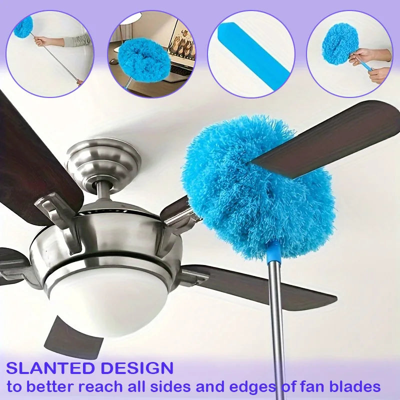 Long-Handled Microfiber Ceiling Fan Duster - Dust-Locking, Reusable, Machine Washable, Effortless Cleaning Brush - Detachable Brush For Easy Cleaning, Ideal For RVs & Home Use