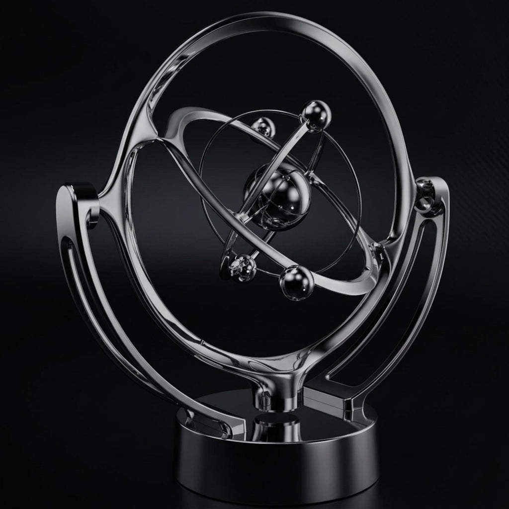 Metallic armillary sphere on a white background