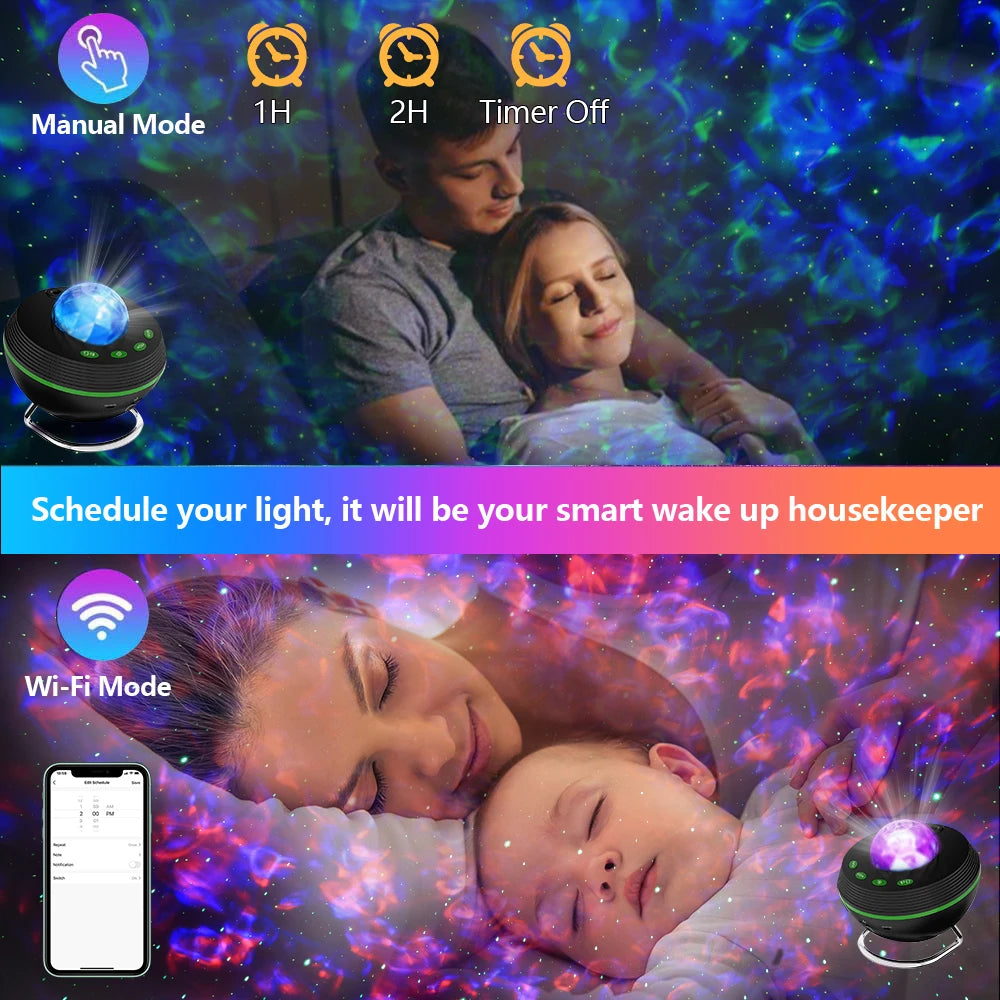 WiFi Tuya Smart LED Star Galaxy Projector Ocean Wave Starry Sky Night Light Nebula Atmospher Lamp Bluetooth USB Music Player