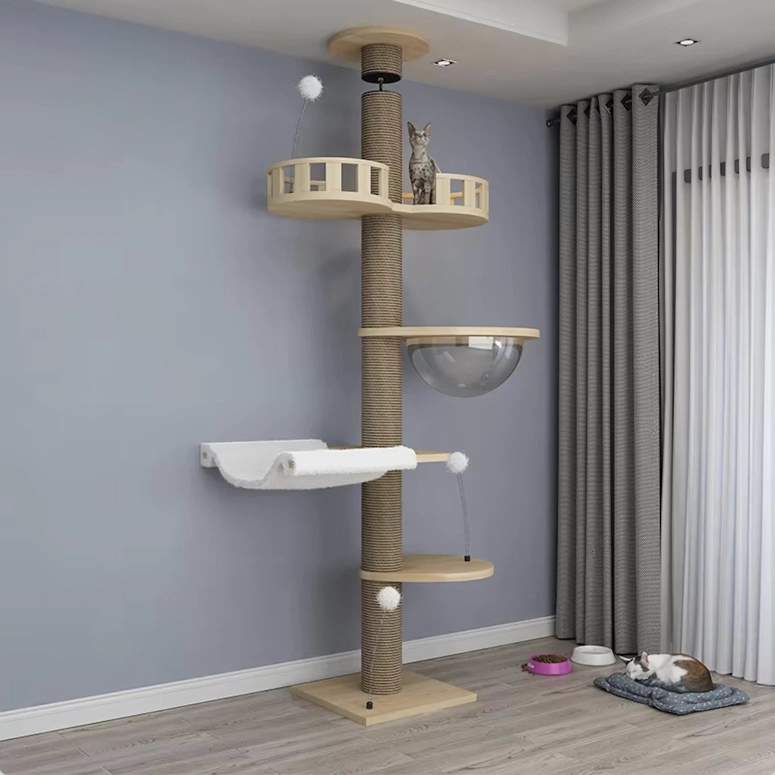 Large Solid Wood Cat Tree Tower – Multi-Level Climbing Frame with Sisal Posts for Indoor Cats