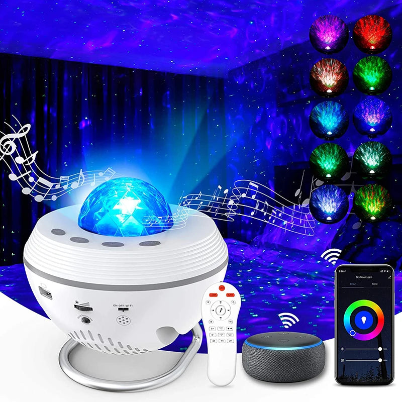WiFi Tuya Smart LED Star Galaxy Projector Ocean Wave Starry Sky Night Light Nebula Atmospher Lamp Bluetooth USB Music Player
