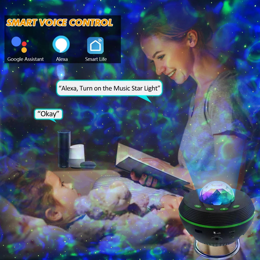 WiFi Tuya Smart LED Star Galaxy Projector Ocean Wave Starry Sky Night Light Nebula Atmospher Lamp Bluetooth USB Music Player