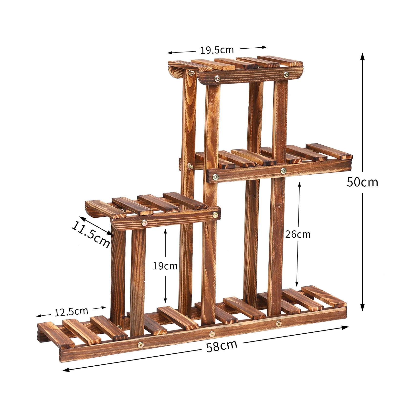 BINGOPAW Carbonised Wood Plant Stand – 4-Tier Multi-Level Succulent Rack for Indoor, Balcony & Garden