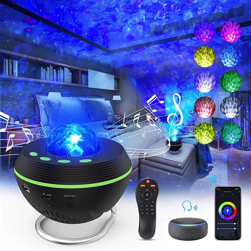 WiFi Tuya Smart LED Star Galaxy Projector Ocean Wave Starry Sky Night Light Nebula Atmospher Lamp Bluetooth USB Music Player