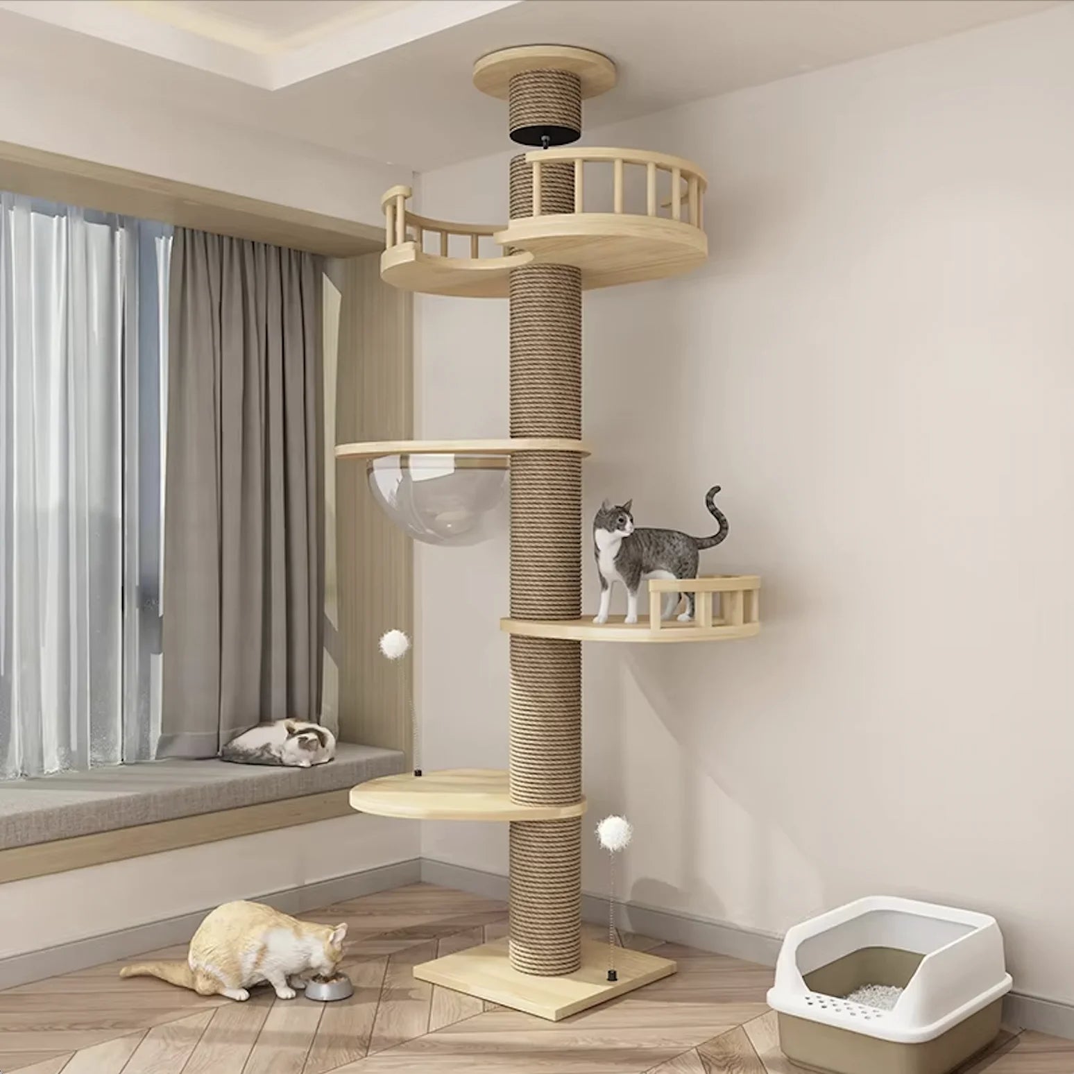 Large Solid Wood Cat Tree Tower – Multi-Level Climbing Frame with Sisal Posts for Indoor Cats