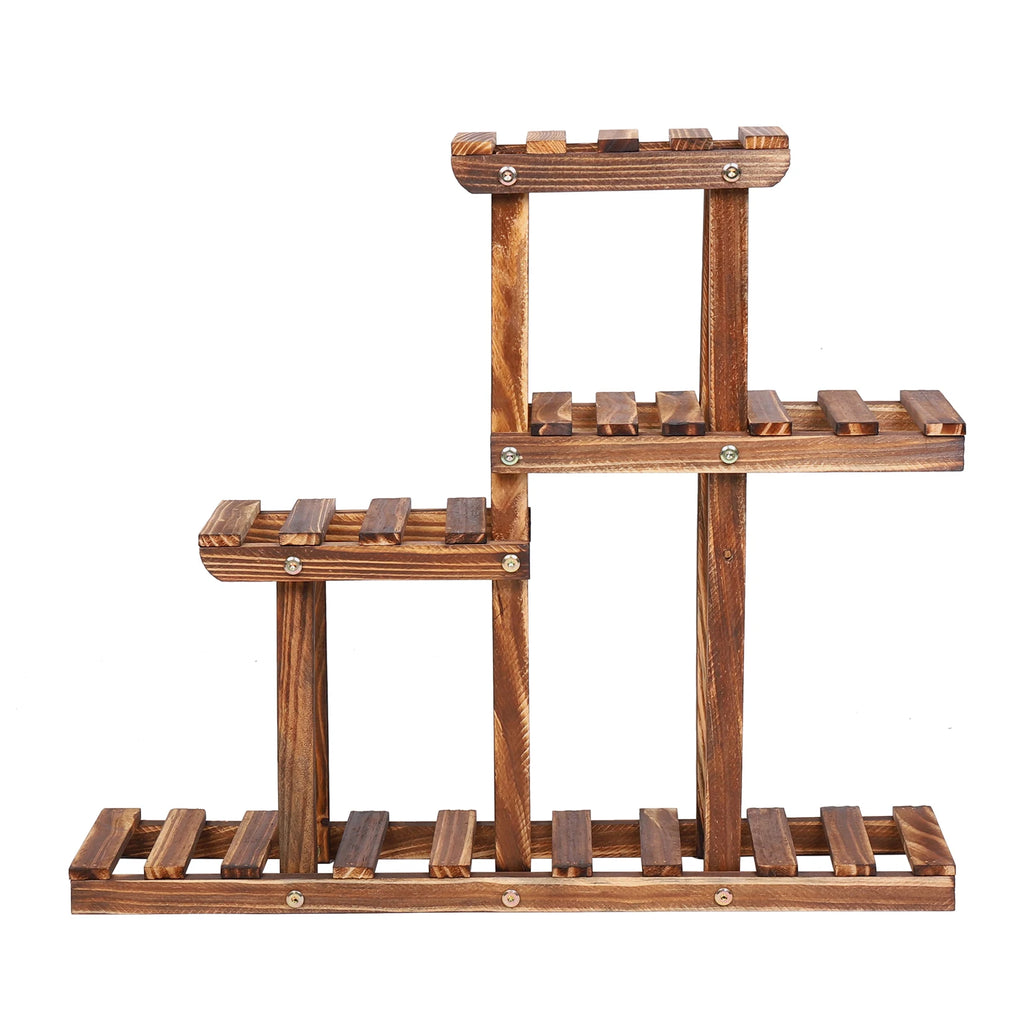 BINGOPAW Carbonised Wood Plant Stand – 4-Tier Multi-Level Succulent Rack for Indoor, Balcony & Garden