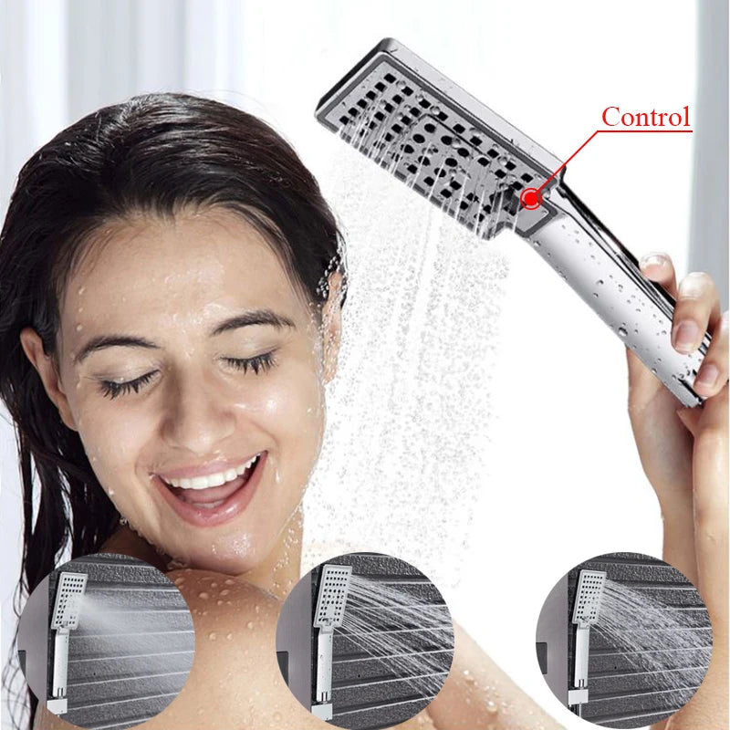 Black/Brushed Stainless Steel 5-function Waterfall Rain Shower Panel with Massage System Tub Spout and Handshower Shower Column