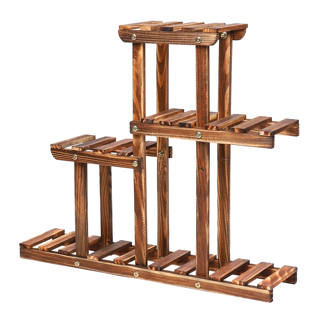 BINGOPAW Carbonised Wood Plant Stand – 4-Tier Multi-Level Succulent Rack for Indoor, Balcony & Garden
