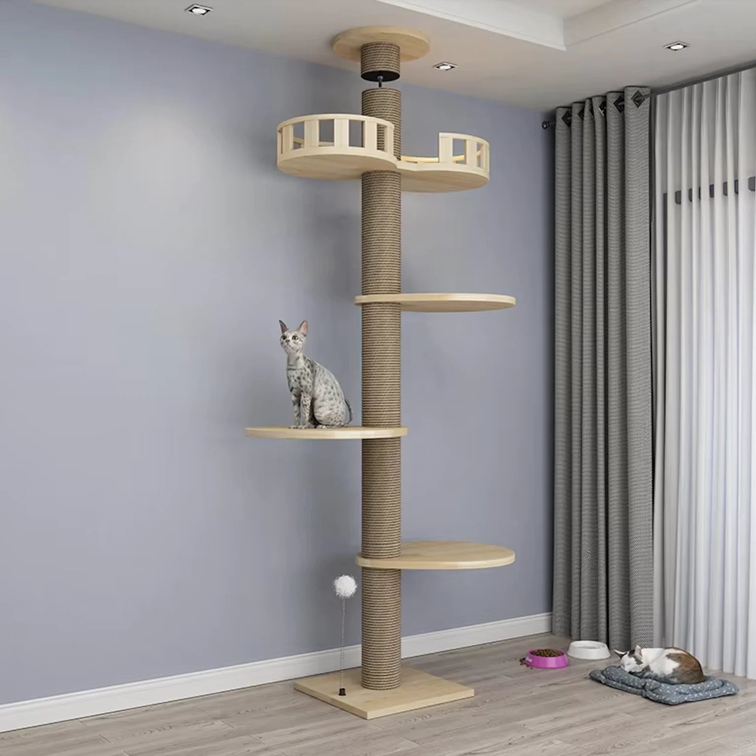 Large Solid Wood Cat Tree Tower – Multi-Level Climbing Frame with Sisal Posts for Indoor Cats