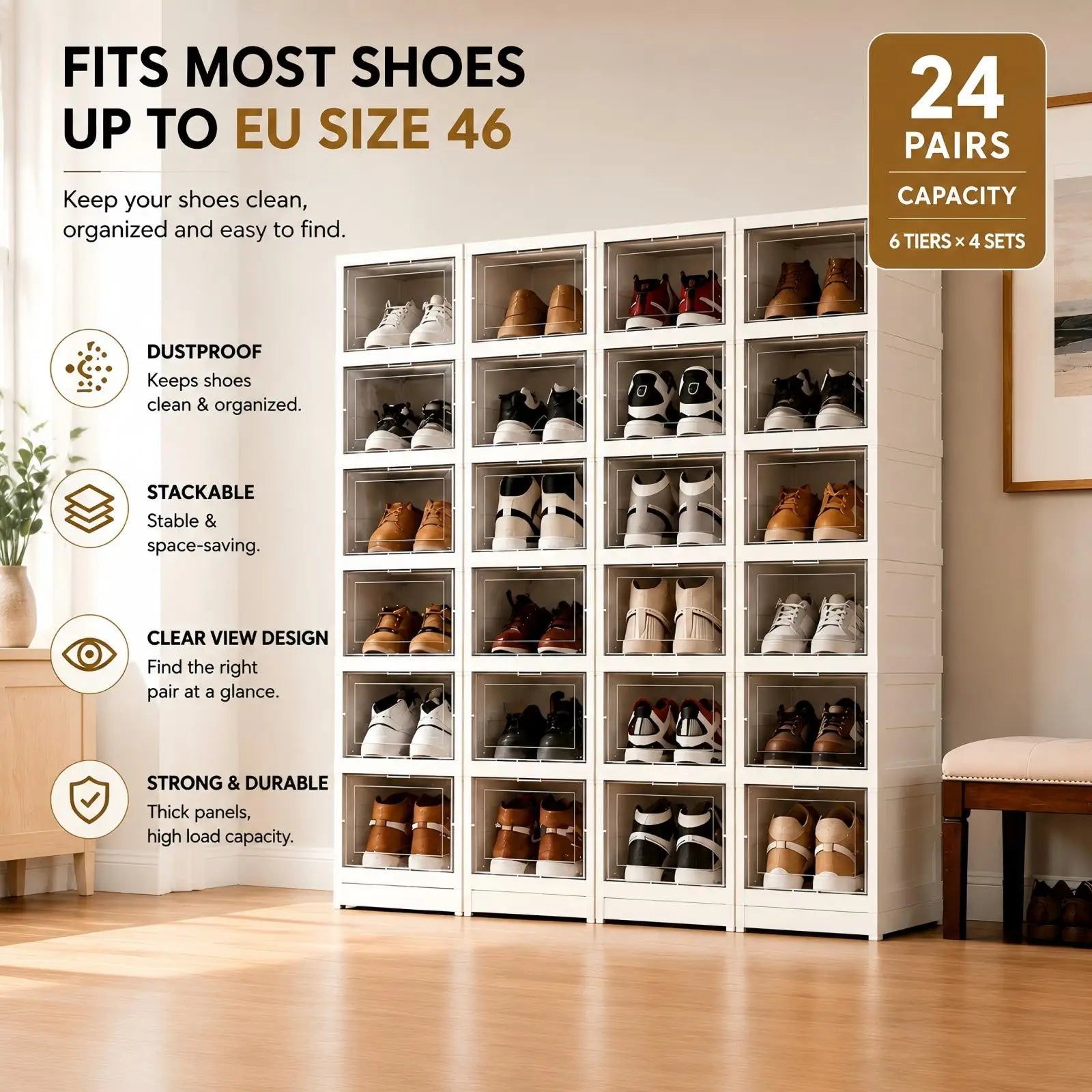 6-Layer Foldable Transparent Shoe Storage Box – Stackable, Dustproof & Ventilated Organiser