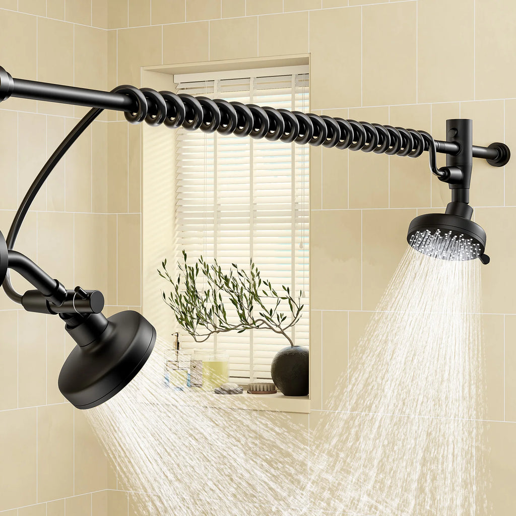 Dual Shower Head System for Two — 60" Adjustable Slider, High Pressure, No-Drill Install