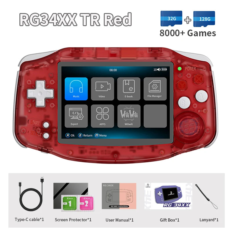 Anbernic RG34XX Retro Video Handheld Game Console 3.4" IPS Screen 32G Linux 64-bit System Support 5G WiFi Bluetooth HD TV Output