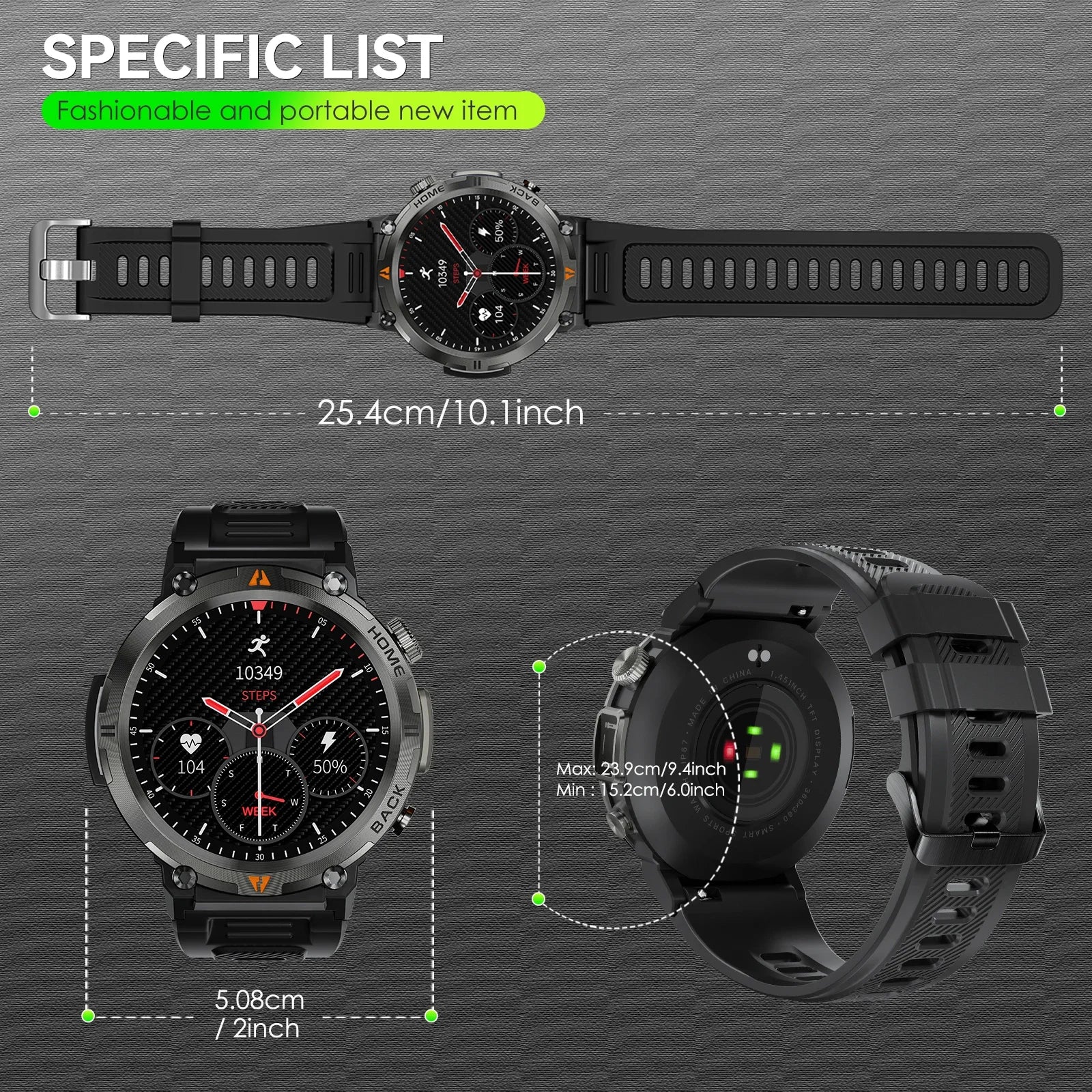 EIGIIS KE3 Smart Watch — Bluetooth Calls, LED Flashlight & Health Monitor