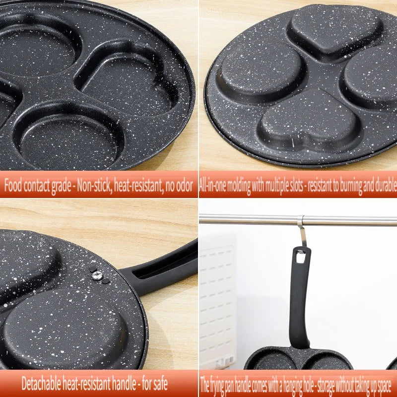 Medical Stone Four-hole Omelette Pot Household Non-stick Flats-bottomed Egg Dumpling Pot Breakfast Egg Burger Frying Pan