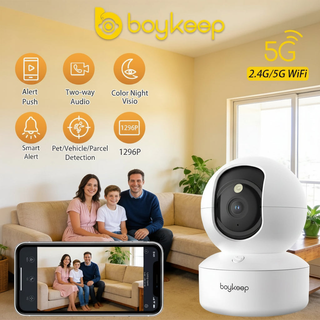 BoyKeep 2K Smart WiFi Security Camera Dual Band 5G/2.4GHz Indoor Surveillance Camera, 360° PTZ, IR Night Vision, Two-Way Audio