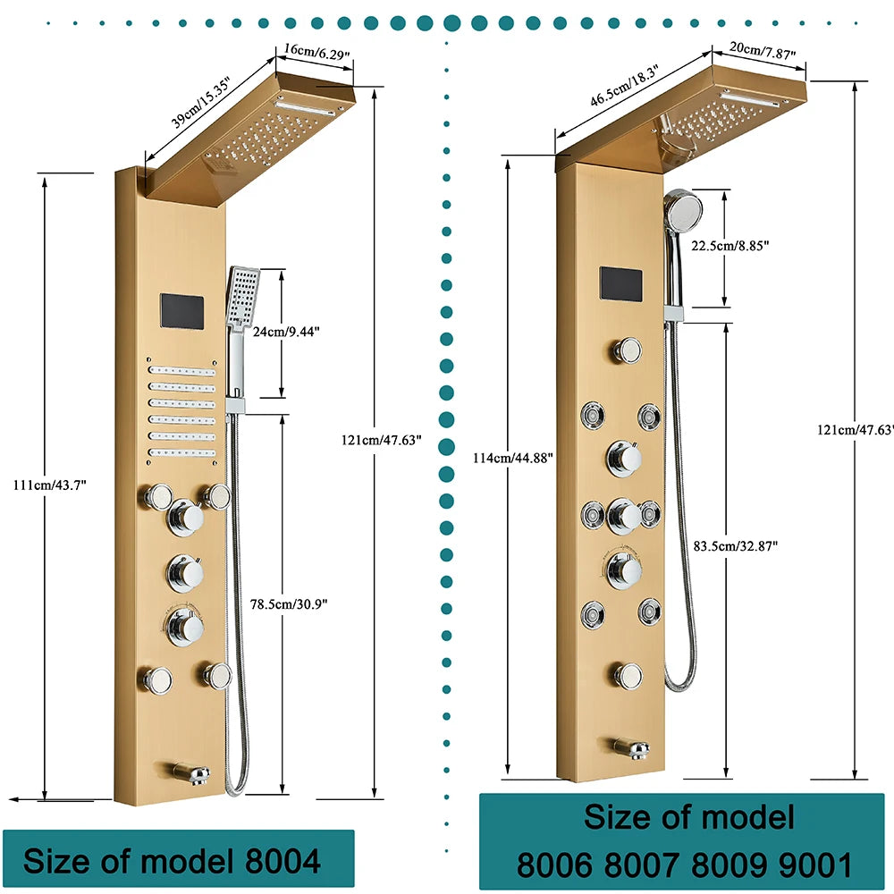 Luxury Black/Brushed Bathroom Shower Faucet LED Shower Panel Column Bathtub Mixer Tap With Hand Shower Temperature Screen