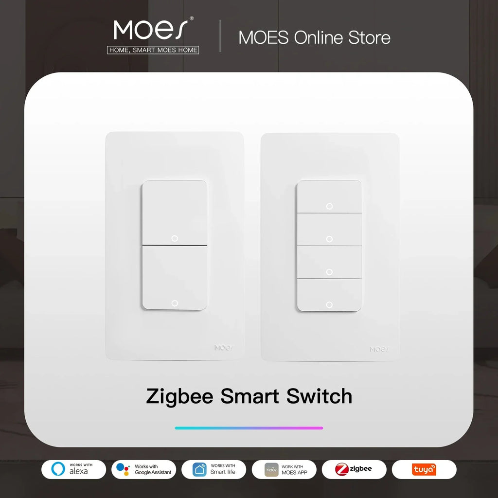 MOES ZigBee Smart Light Switch | US Push Button, Works with Alexa & Google Home, Neutral or No-Neutral
