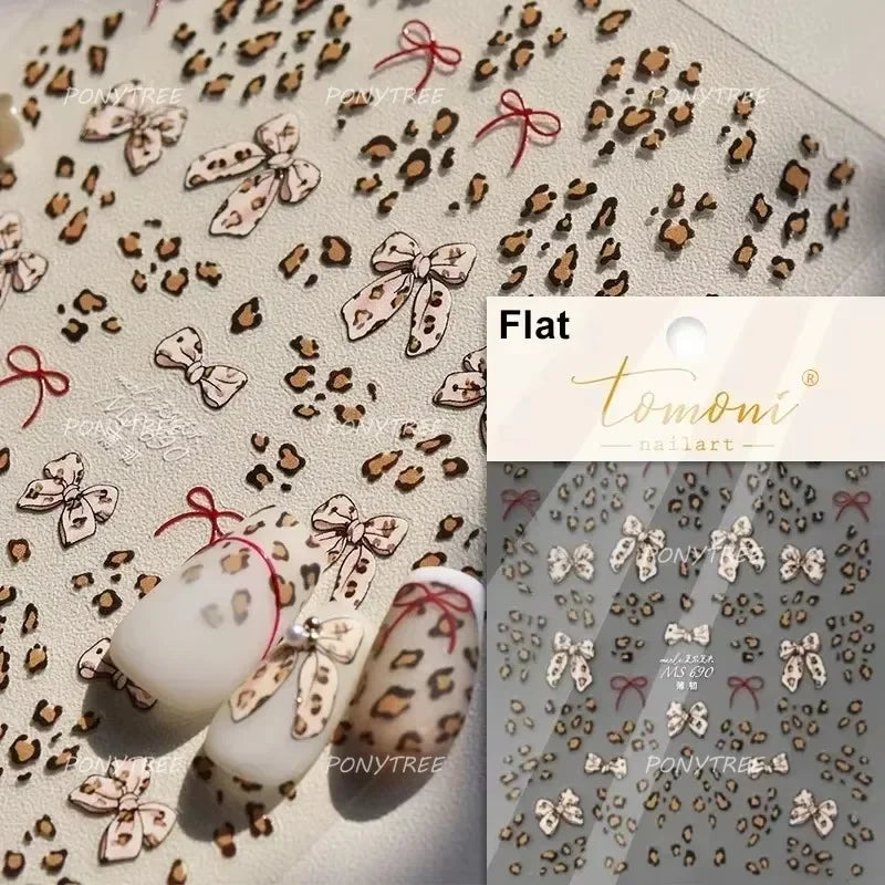 Retro Animal Print Gold Stamped Stars Flowers Geometric Nail Art Stickers Leopard Print Zebra Stripes Cow Print Manicure Decals