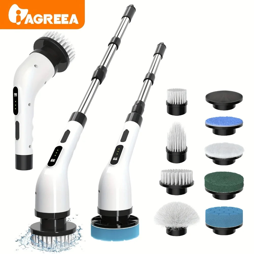 AEHOME 9-in-1 Electric Spin Scrubber – Cordless Rechargeable Cleaning Brush with 9 Heads for Bathroom, Kitchen & Tile