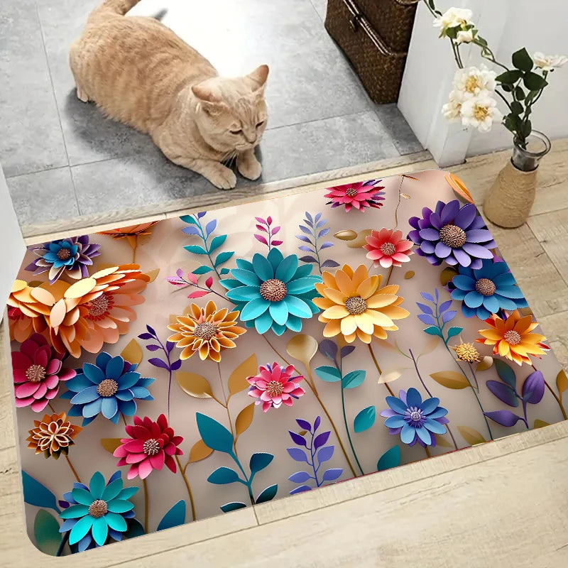 Floral Print Bathroom Mat - Anti-Slip, Super Absorbent & Quick-Dry Shower Floor Mat