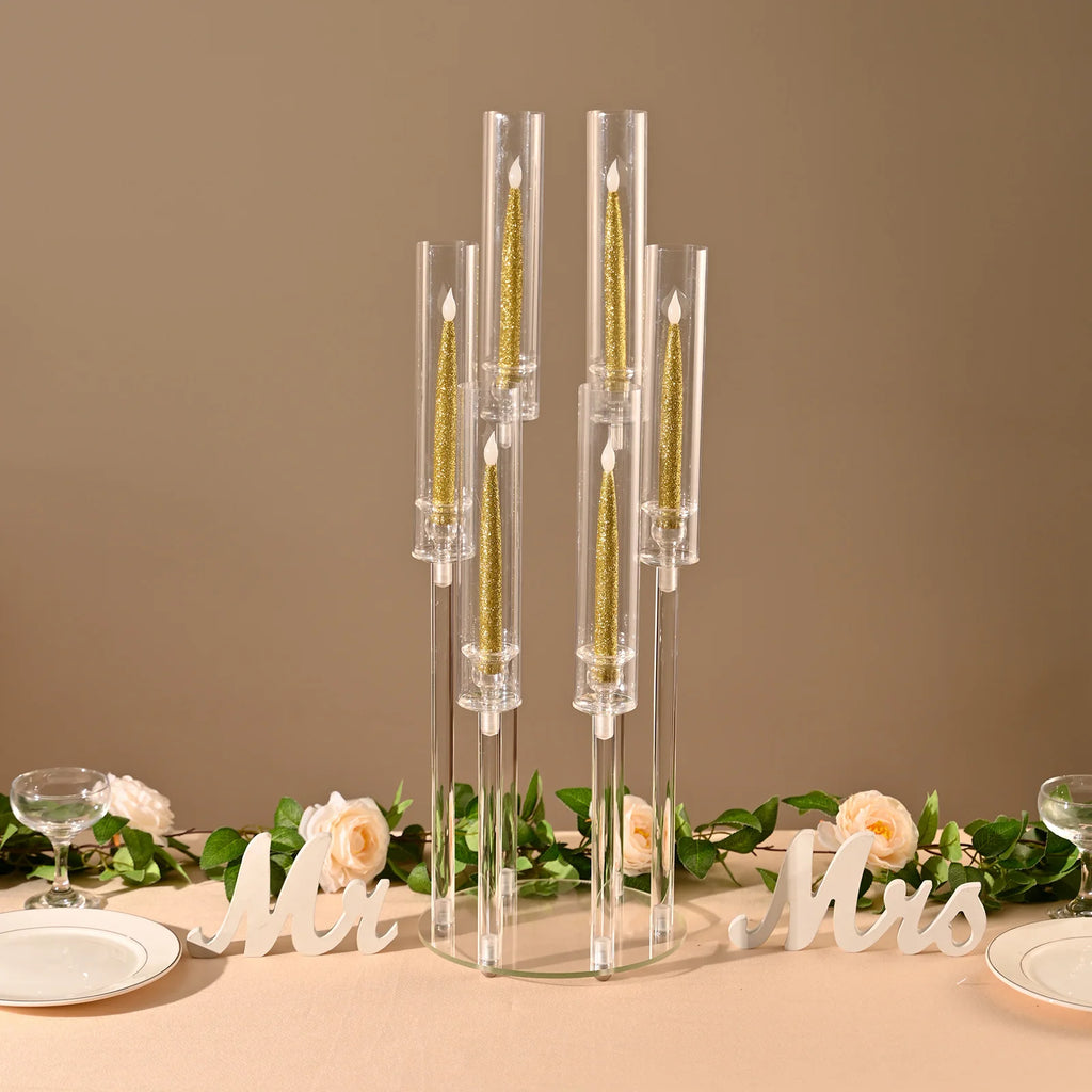 10Pcs Clear 6 Arm Candelabra Taper Candle Holder For Wedding Party Dining Table Banquet Event Decor