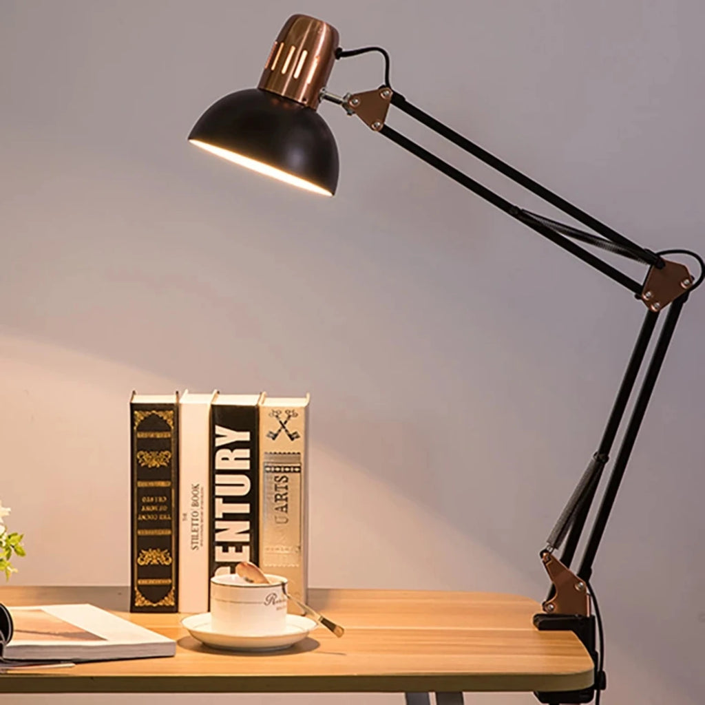 Vintage Clamp Desk Lamp – Foldable Telescopic Arm, 60–180cm Height, E27 for Studio, Reading & Nail Art