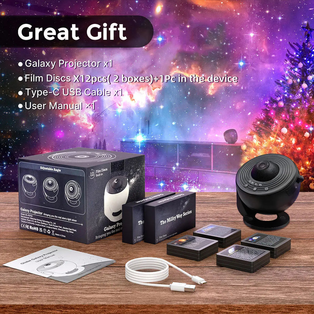 13-in-1 Galaxy Star Projector — HD, 360° Rotation, 13 Film Discs, Timer, Kids & Adults