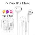 For iPhone 17 16 15 Pro Max Type C Earphones Tablet Laptops Headphones For Apple iPad iPhone 14 13 12 11 Pro Max Wired Earbuds