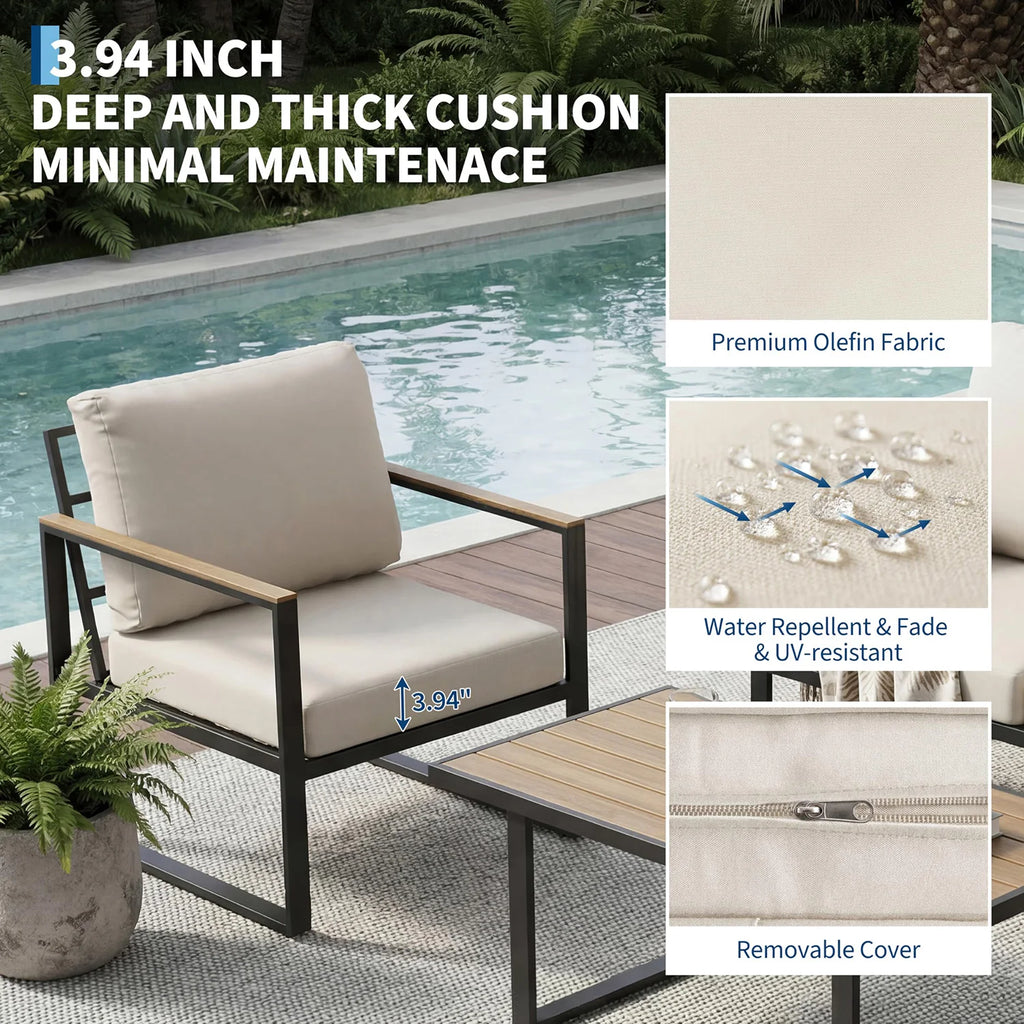 4-Piece Outdoor Patio Sofa Set — Modern Sectional with Coffee Table & Washable Cushions